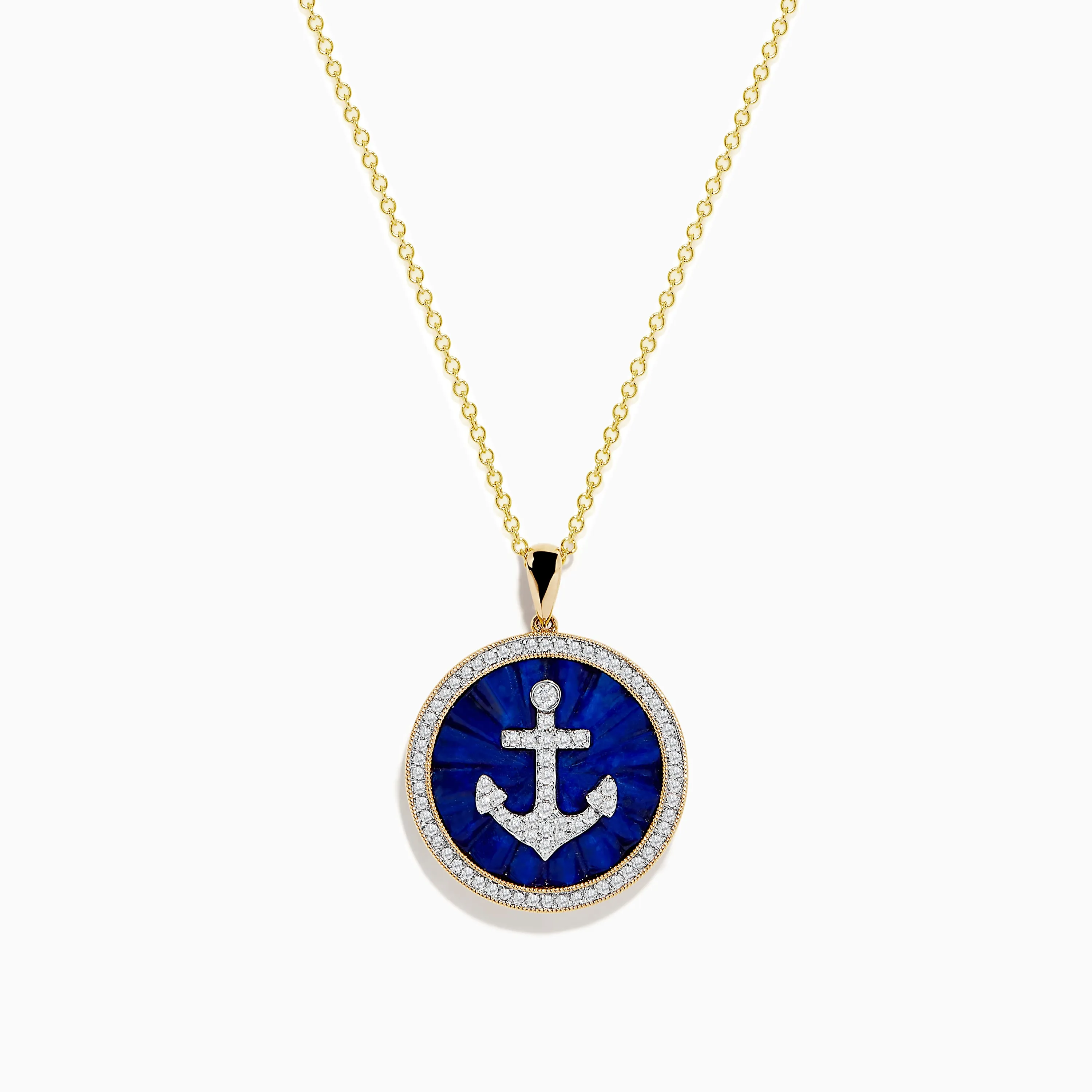 Seaside 14K Yellow Gold Lapis and Diamond Anchor Pendant sold by Effy