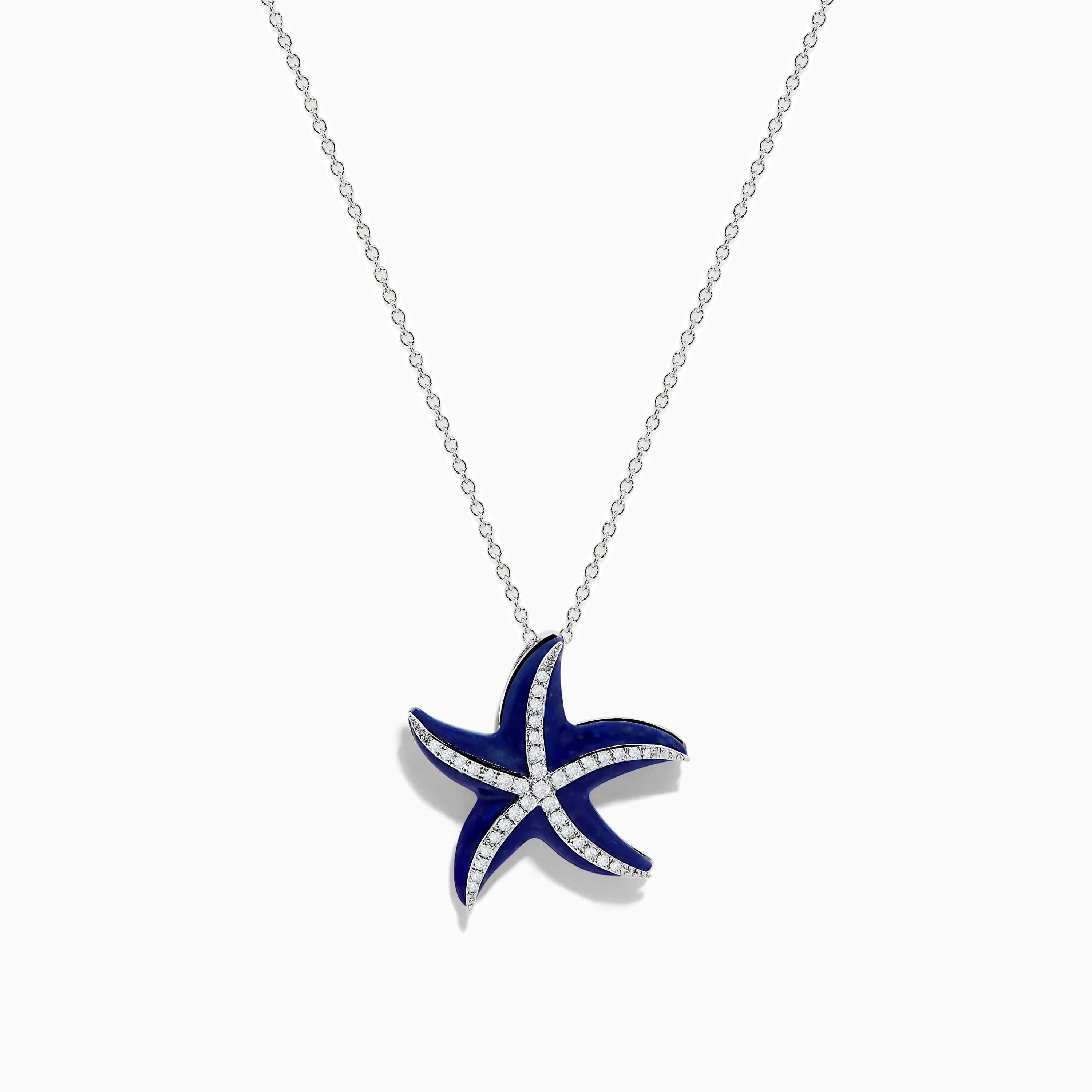 Seaside 14K White Gold Lapis and Diamond Starfish Pendant sold by Effy