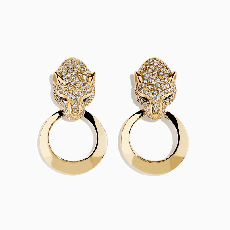Signature 14K Yellow Gold Sapphire and Diamond Panther Earrings sold by Effy