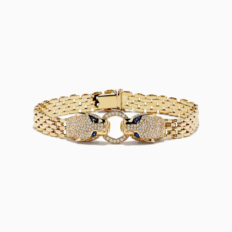 Signature 14K Yellow Gold Sapphire and Diamond Panther Bracelet sold by Effy