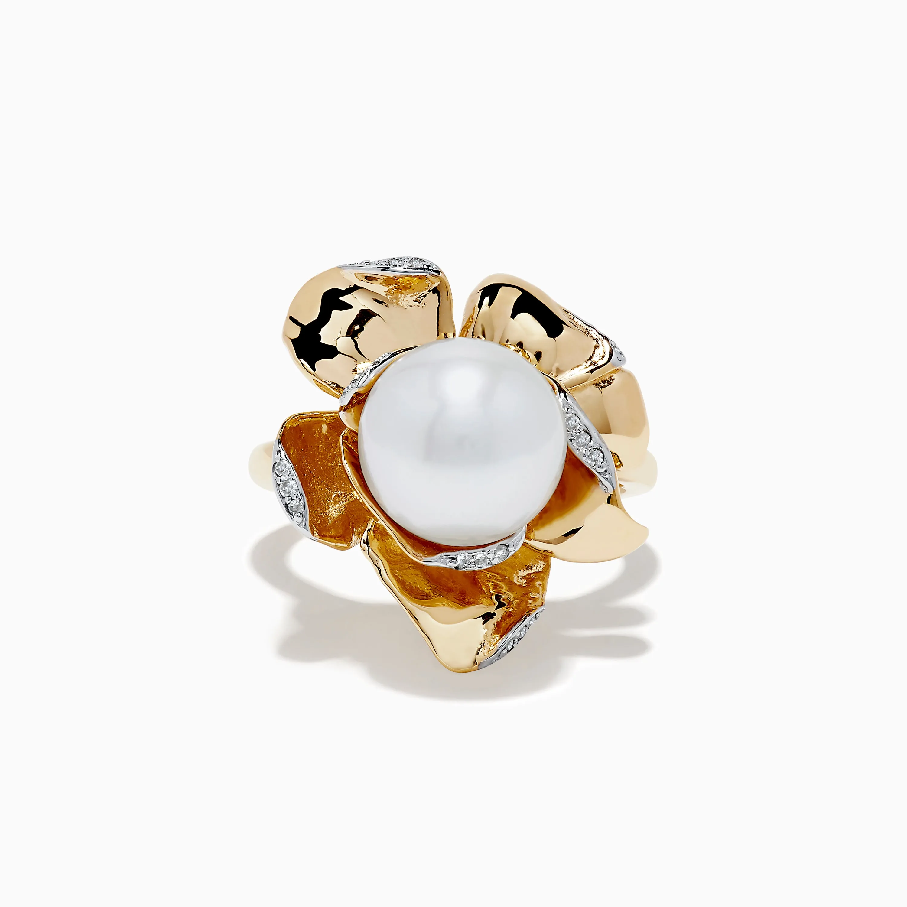 Pearl 14K Yellow Gold Pearl and Diamond Flower Ring sold by Effy