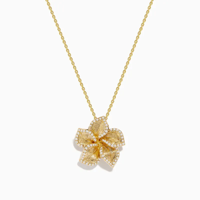 Nature 14K Yellow Gold Diamond Flower Pendant sold by Effy