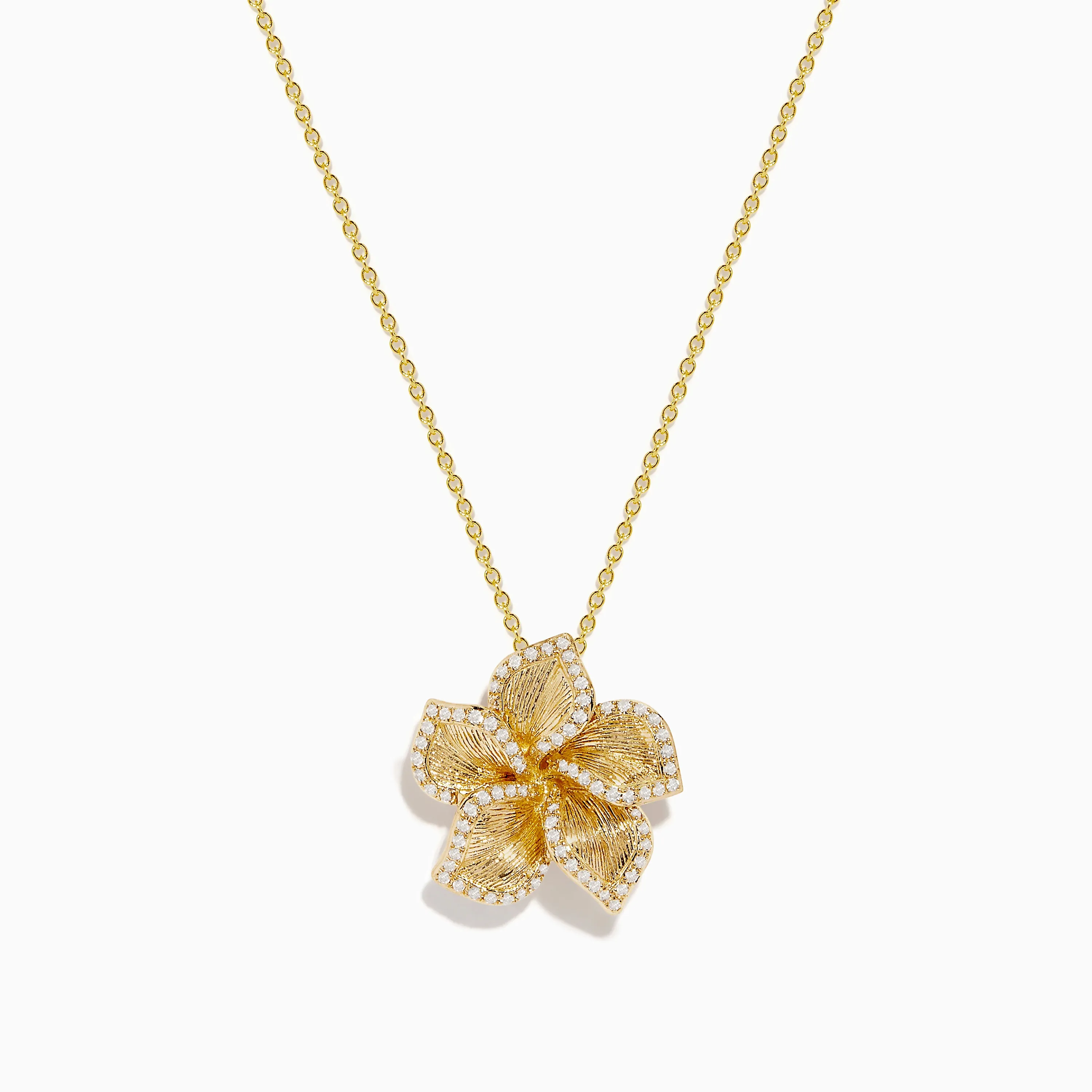 Nature 14K Yellow Gold Diamond Flower Pendant sold by Effy