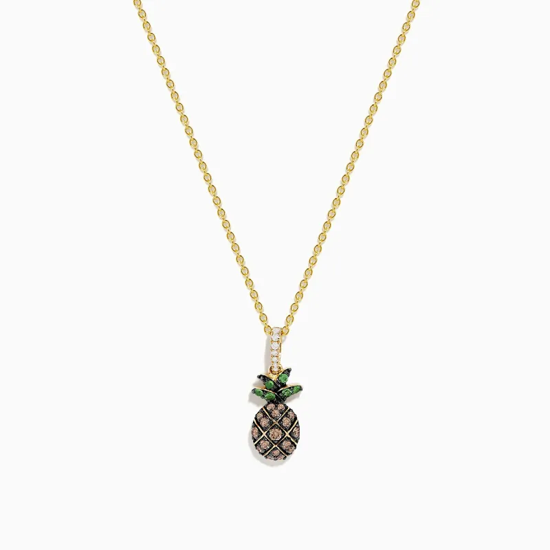 Novelty 14K Yellow Gold Diamond and Tsvorite Pineapple Pendant sold by Effy