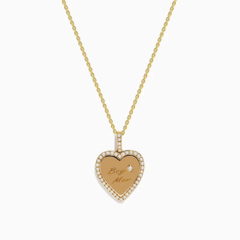 Novelty 14k Yellow Gold "Boy Mom" Diamond Heart Pendant sold by Effy