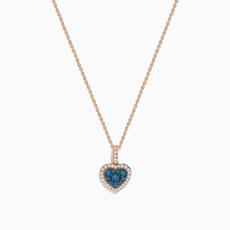 Bella Bleu 14K Rose Gold Blue and White Diamond Heart Pendant sold by Effy