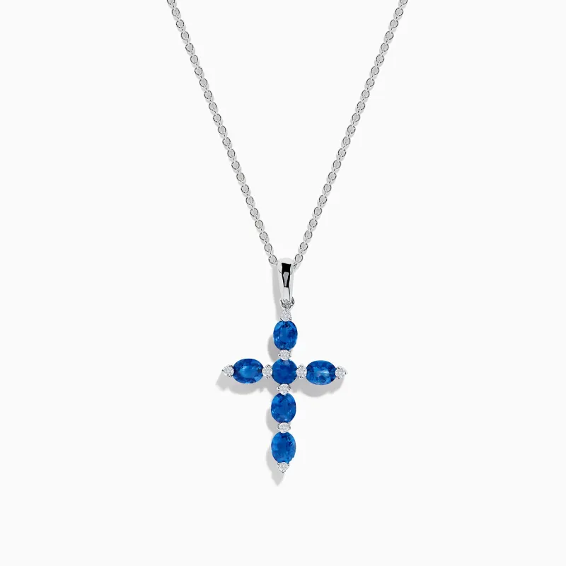 Royal Bleu 14K White Gold Blue Sapphire Cross Pendant sold by Effy