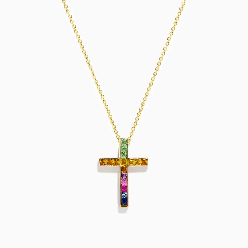Watercolors 14K Yellow Gold Multi Sapphire Cross Pendant sold by Effy