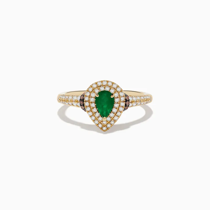 Brasilica 14K Yellow Gold Emerald, White and Espresso Diamond Ring sold by Effy
