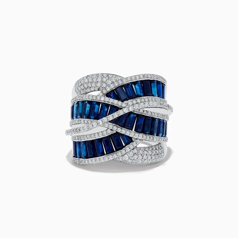 Royale Bleu 14K White Gold Blue Sapphire and Diamond Crossover Ring sold by Effy