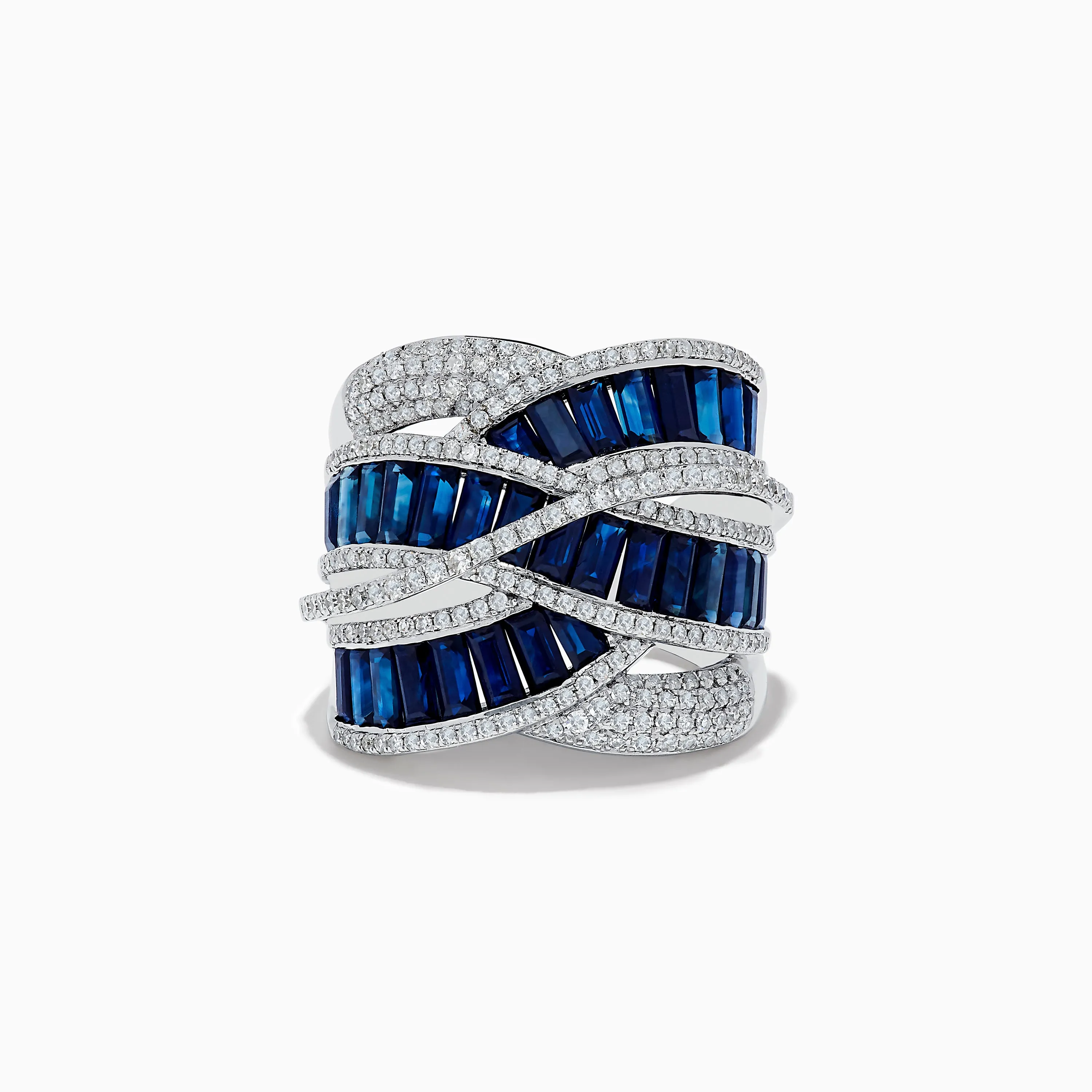 Royale Bleu 14K White Gold Blue Sapphire and Diamond Crossover Ring sold by Effy