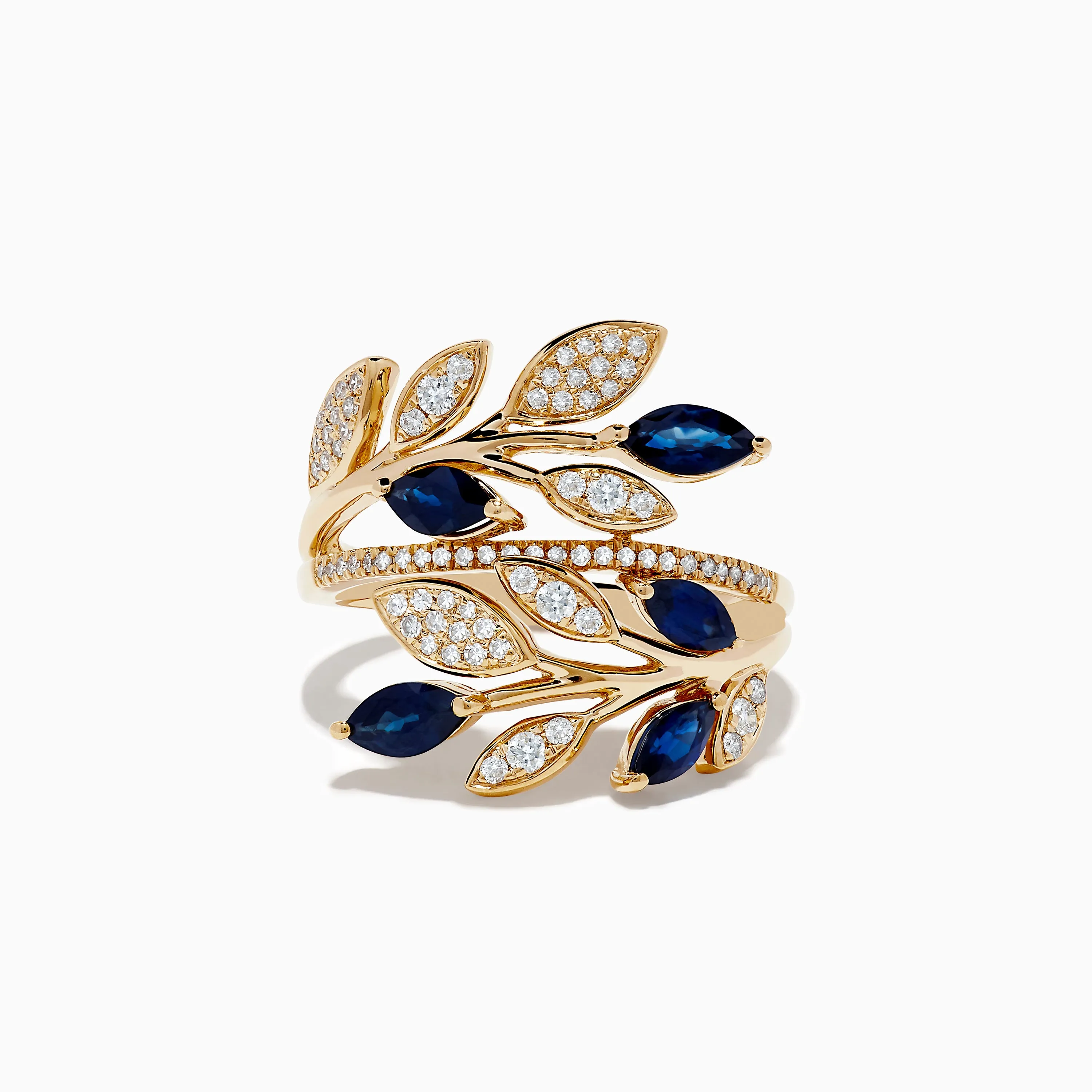 Royale Bleu 14K Yellow Gold Blue Sapphire and Diamond Leaf Ring sold by Effy