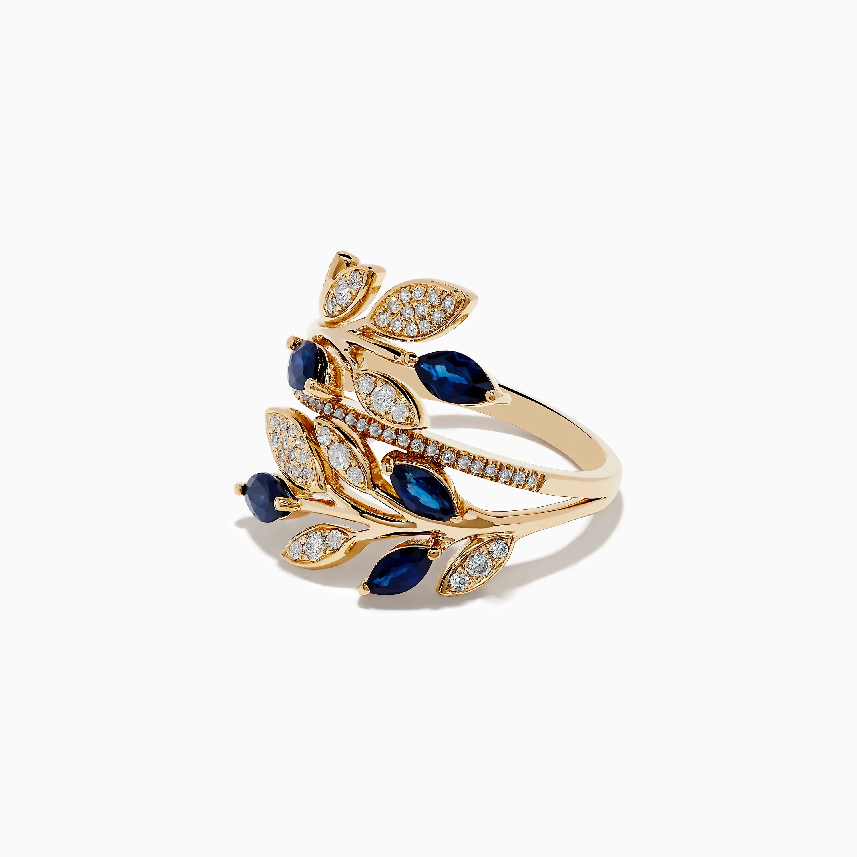 Royale Bleu 14K Yellow Gold Blue Sapphire and Diamond Leaf Ring sold by Effy product image thumbnail 2