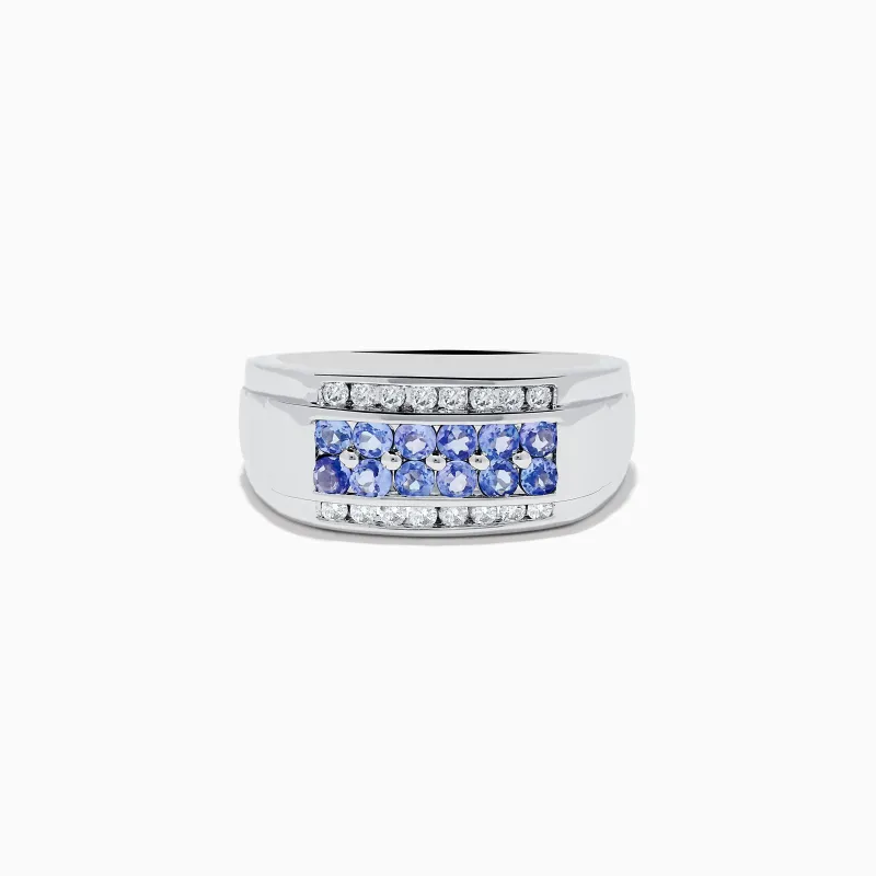 Men's 925 Sterling Silver Tanzanite and Diamond Ring sold by Effy