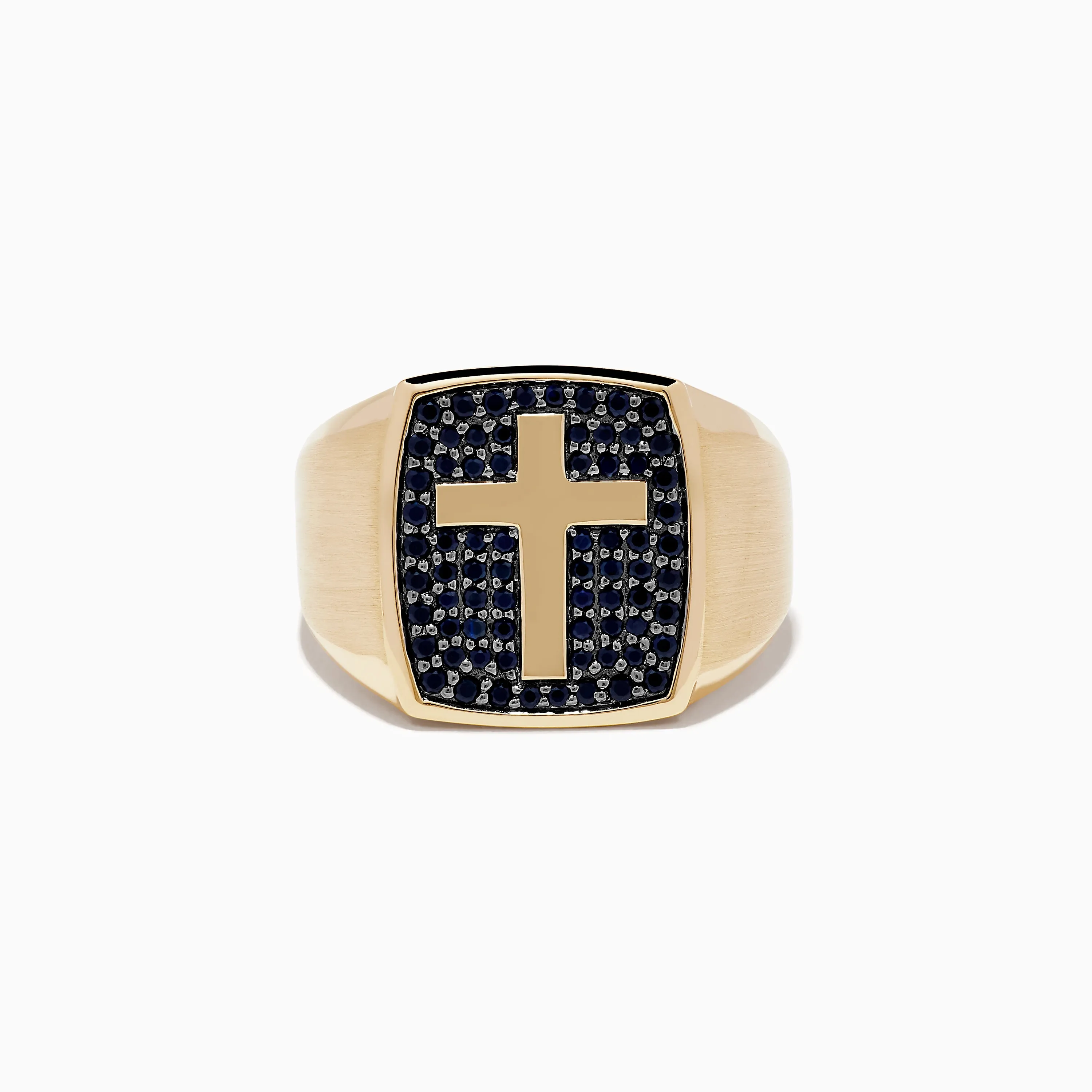 Men's 14K Yellow Black Sapphire Gold Cross Ring sold by Effy
