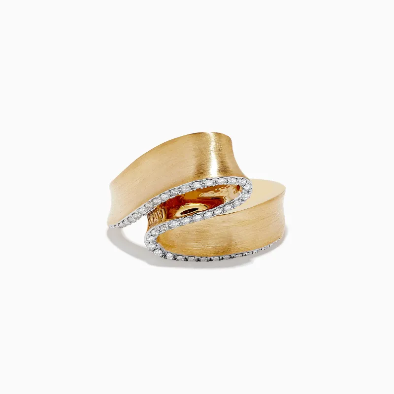 D'oro 14K Yellow Gold Diamond Ribbon Ring 0.26 TCW sold by Effy