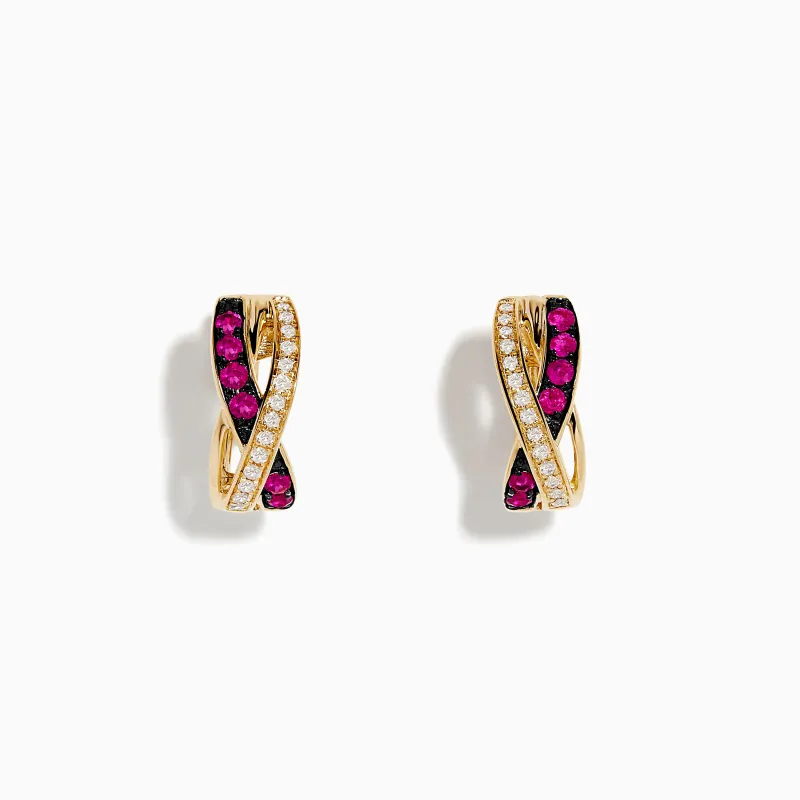 Ruby Royale 14K Yellow Gold Ruby Crossover 1/2" Hoop Earrings sold by Effy
