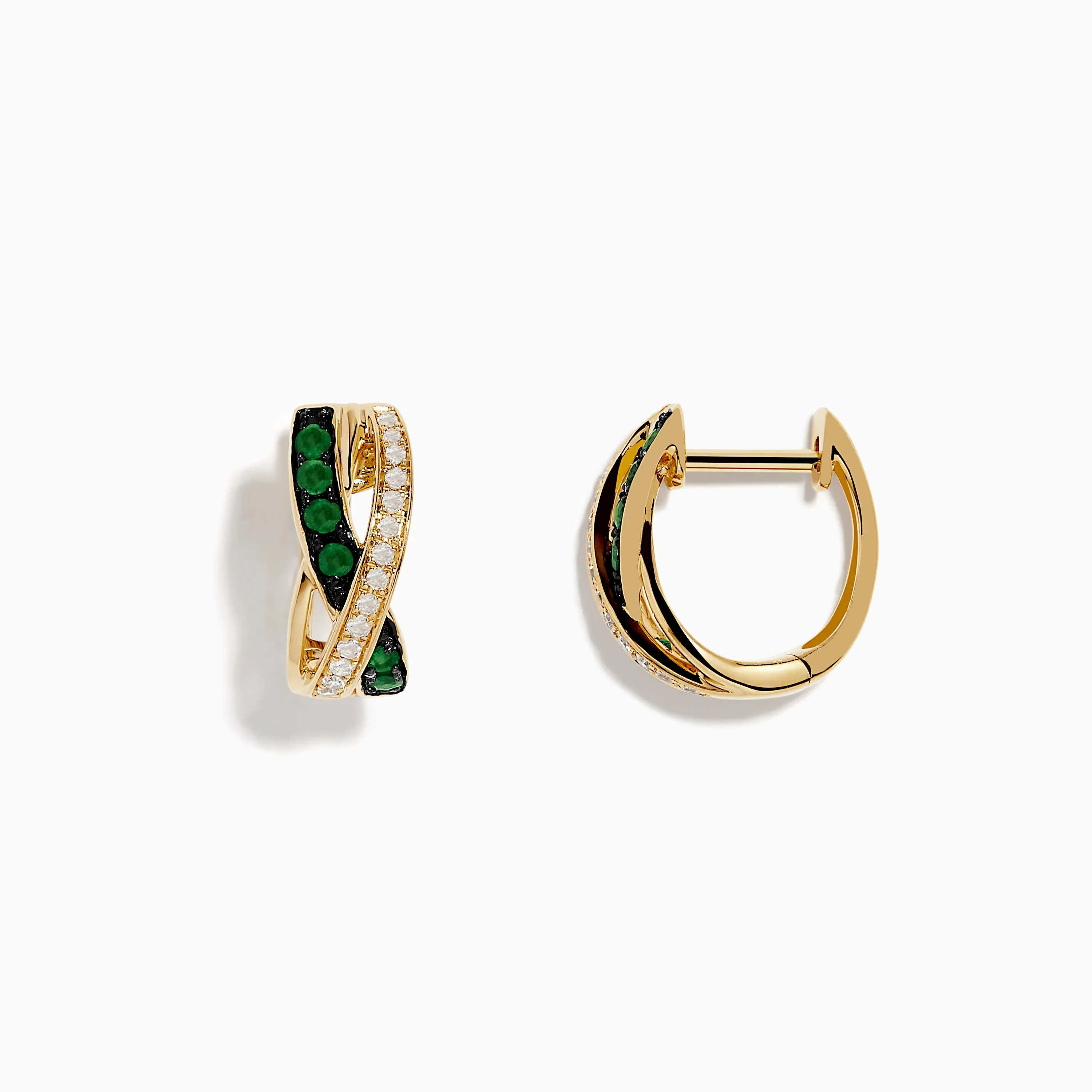 14K Yellow Gold Emerald and Diamond Crossover Hoop Earrings 1/2" sold by Effy product image thumbnail 2