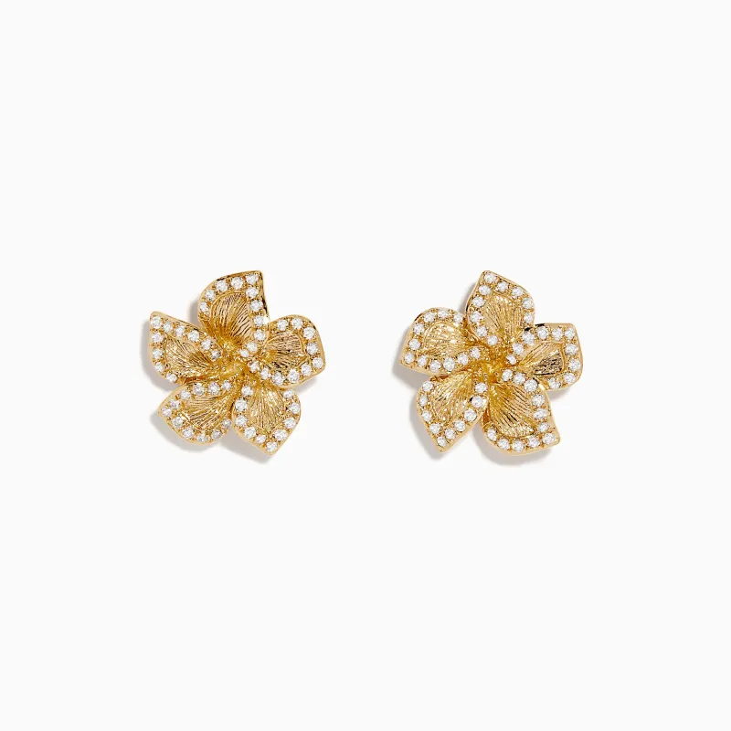 Nature 14K Yellow Gold Diamond Flower Earrings sold by Effy