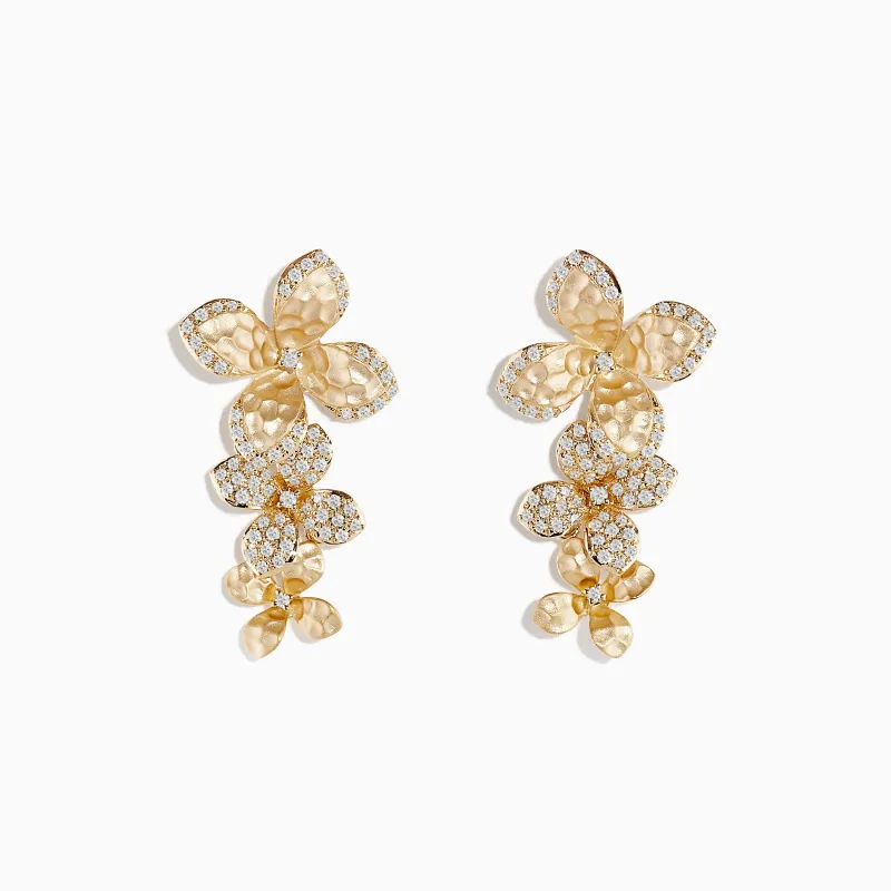 D'oro 14 Karat Yellow Gold Diamond Flower Drop Earrings sold by Effy