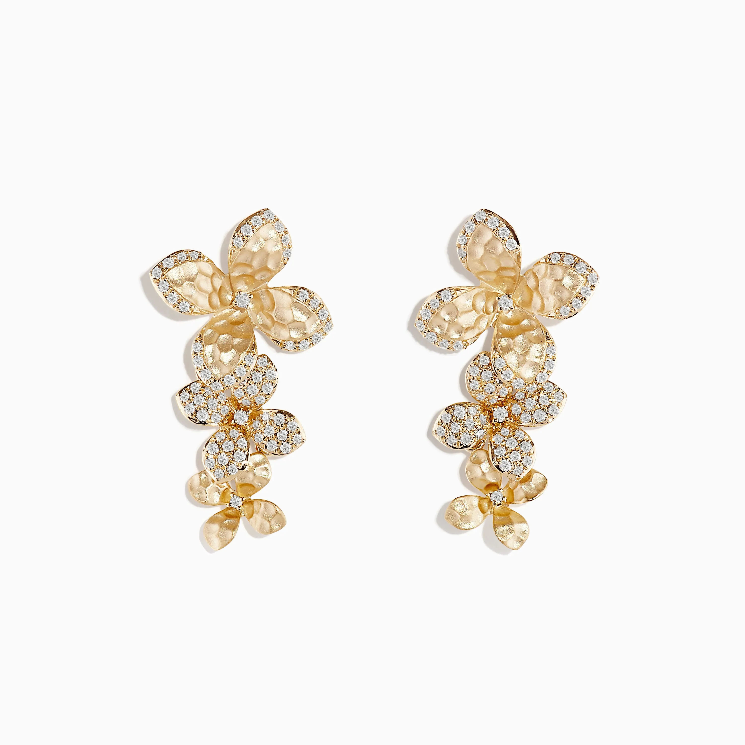 D'oro 14 Karat Yellow Gold Diamond Flower Drop Earrings sold by Effy