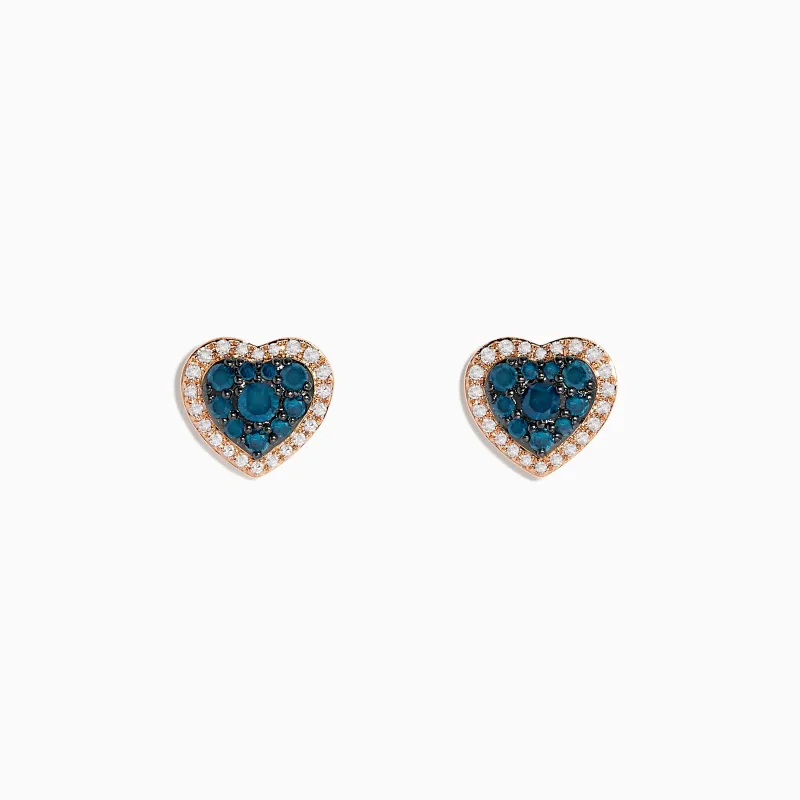 Bella Bleu 14K Rose Gold Blue and White Diamond Heart Earrings sold by Effy