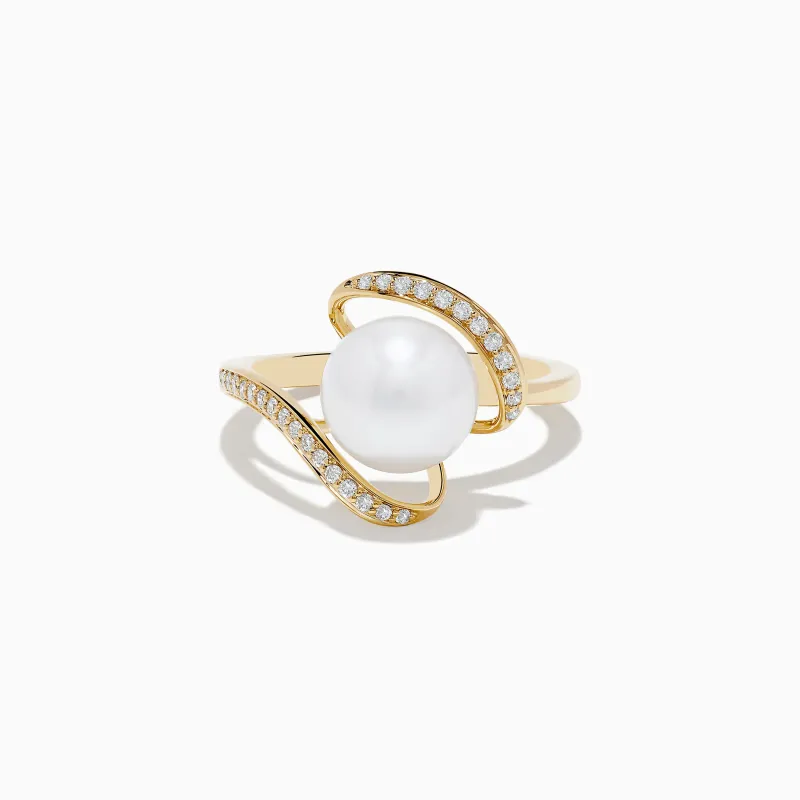 Pearl 14K Yellow Gold Pearl and Diamond Ribbon Ring sold by Effy
