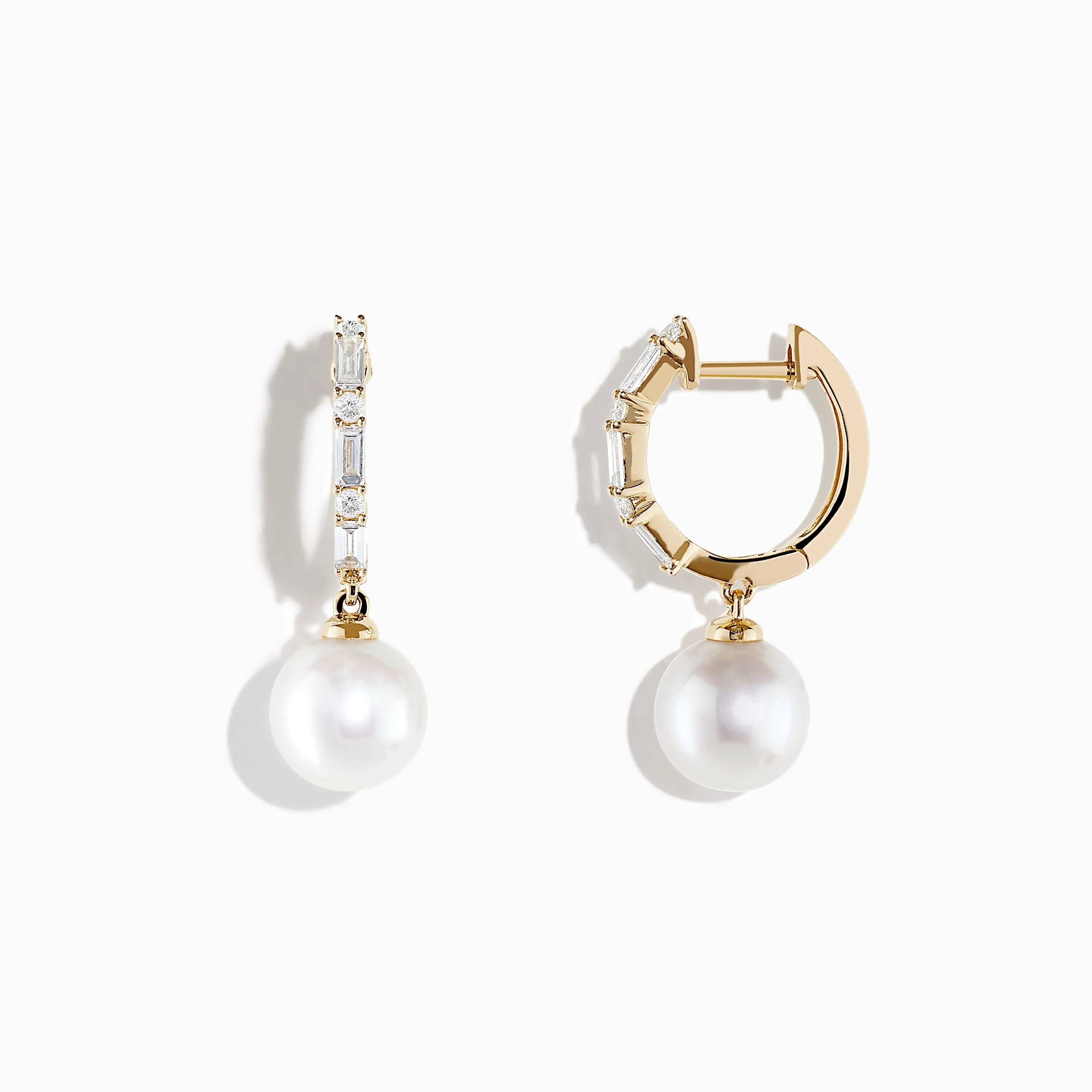 Pearl 14 Karat Yellow Gold Pearl and Diamond Hoop Earrings sold by Effy product image thumbnail 2
