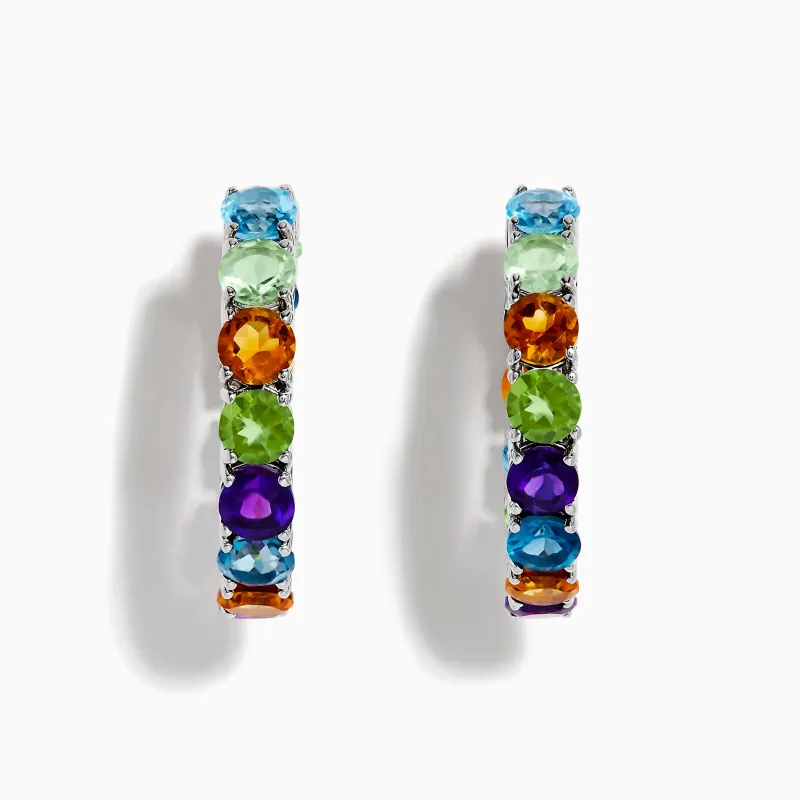 925 Mosaic Sterling Silver Mulit Gemstone Hoop Earrings sold by Effy