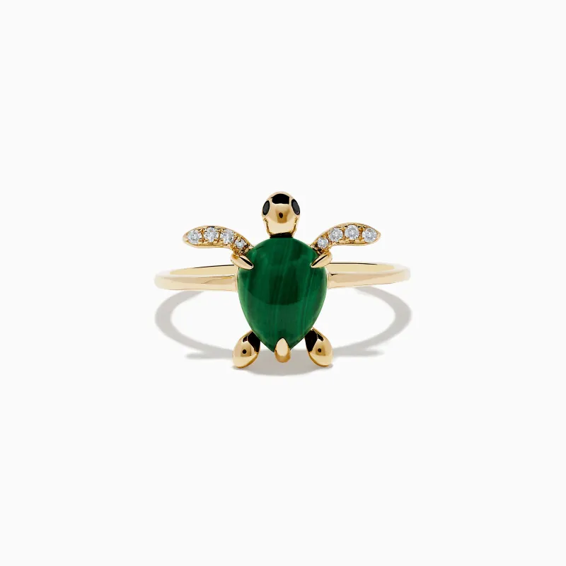 Seaside 14K Yellow Gold Malachite and Diamond Turtle Ring sold by Effy
