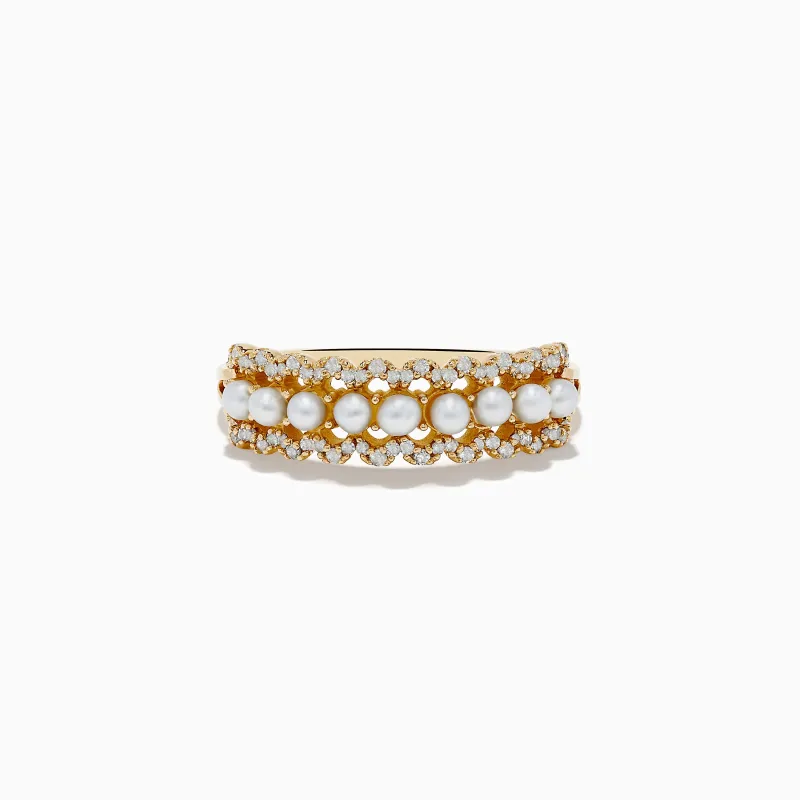 14K Yellow Gold Pearl and Diamond Ring sold by Effy