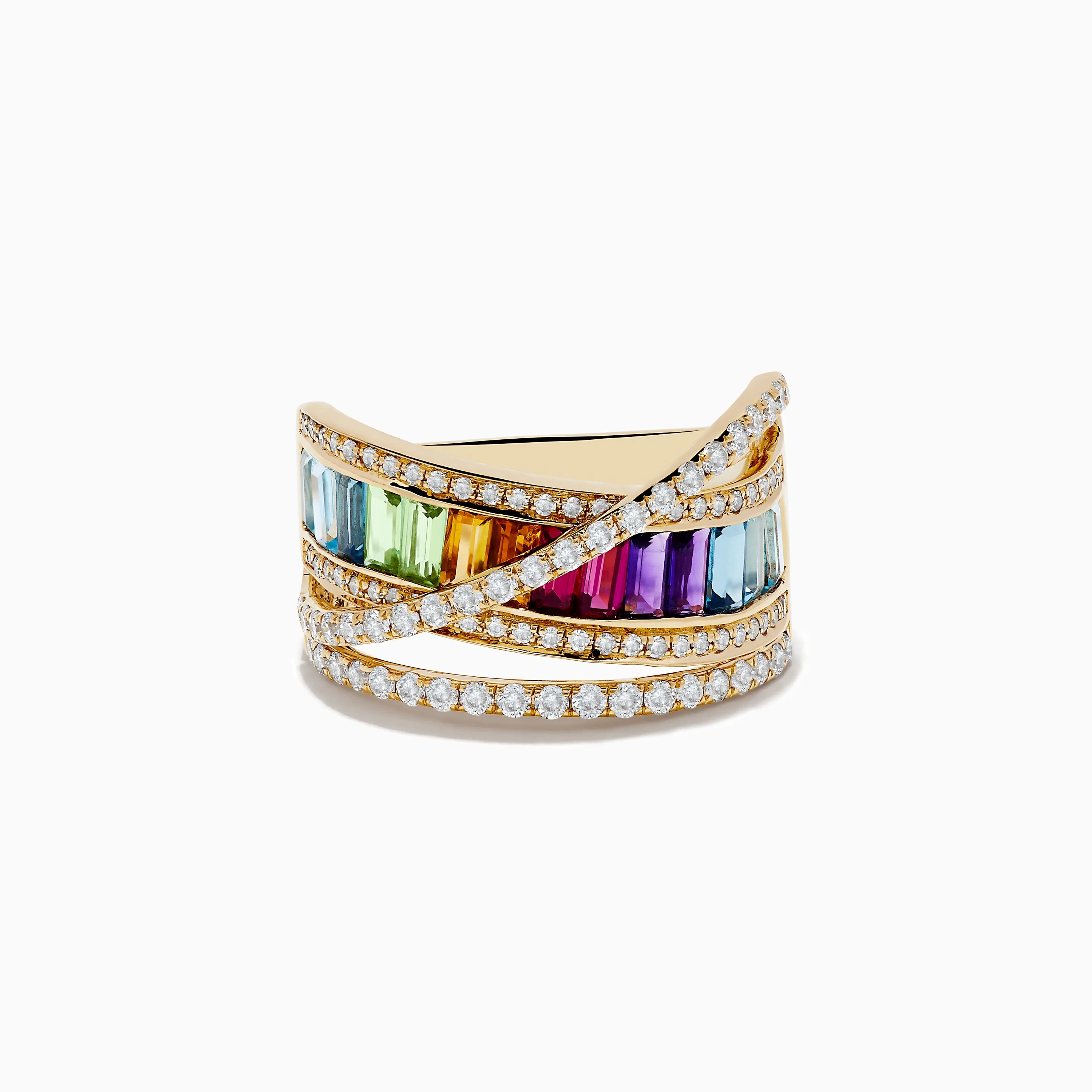 Mosaic 14K Yellow Gold Semi Precious and Diamond Crossover Ring sold by Effy