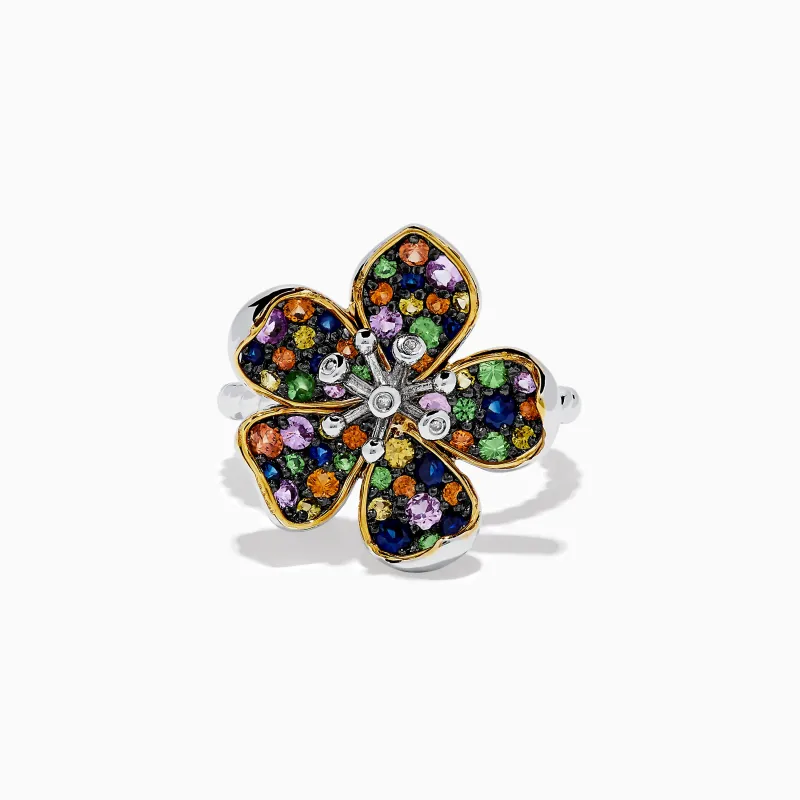 Splash Sterling Silver Diamond and Mulit Sapphires Flower Ring sold by Effy