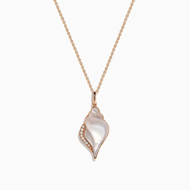Seaside 14K Rose Gold Quartz Crystal, Mother of Pearl, Diamond Pendant sold by Effy