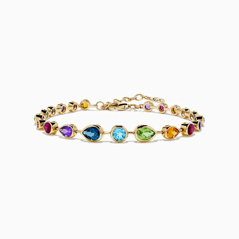 Mosaic 14K Yellow Gold Bezel Set Multi Gemstone Adjustable Tennis Bracelet 7.0 TCW sold by Effy