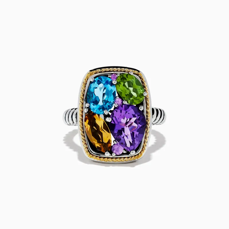 Mosaic 925 Sterling Silver & 18K Gold Multi Color Ring sold by Effy
