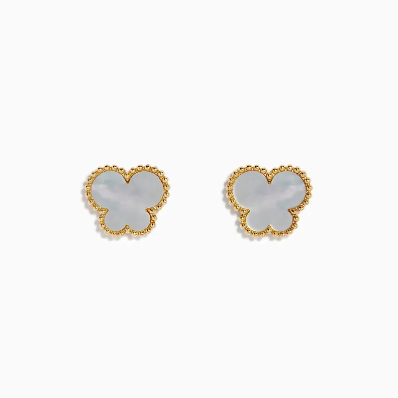 Novelty 14K Yellow Gold Mother of Pearl Butterfly Earrings sold by Effy