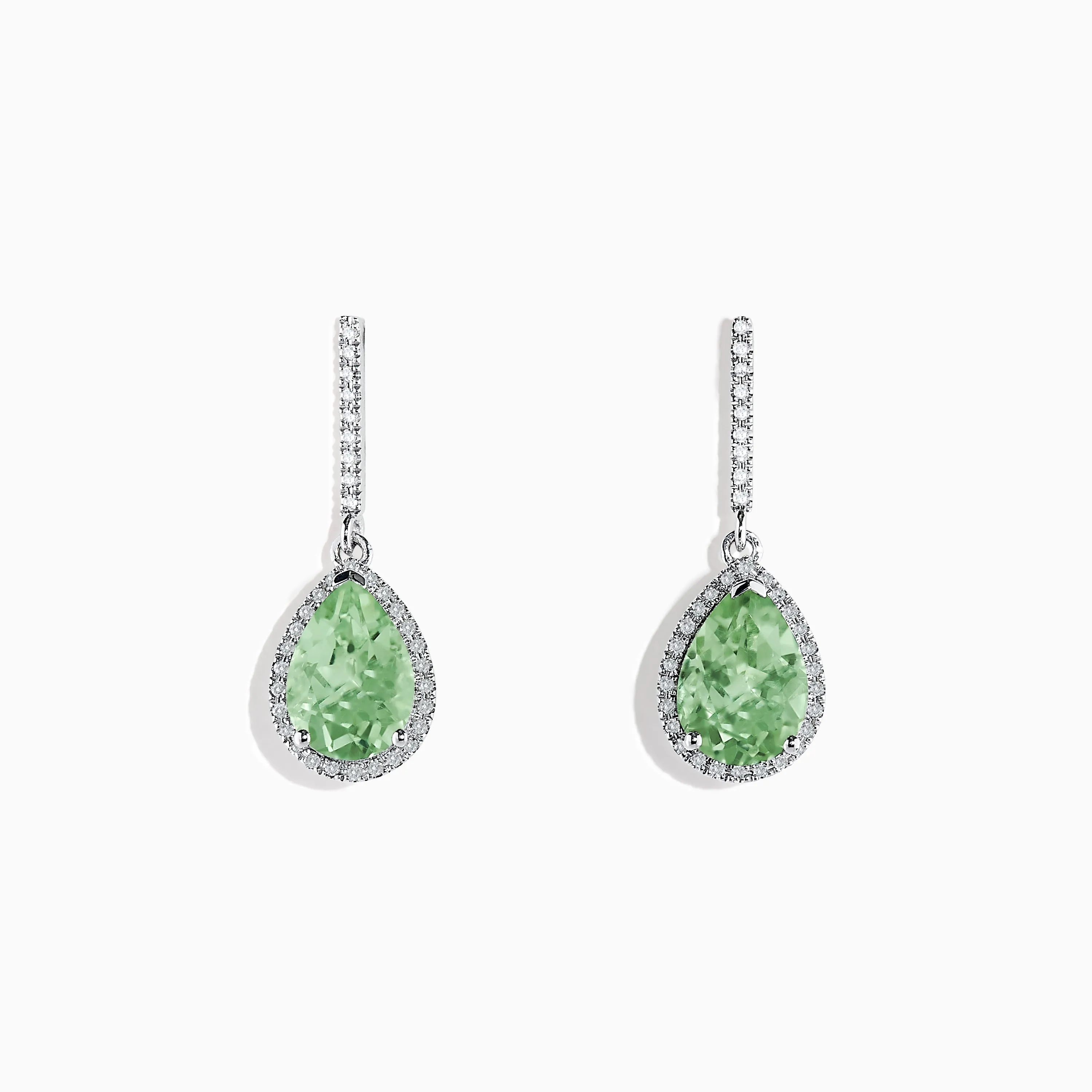 14K White Gold Green Amethyst and Diamond Drop Earrings sold by Effy