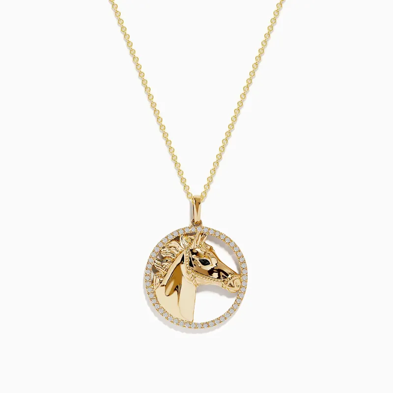 Safari 14K Yellow Gold White and Black Diamond Horse Pendant sold by Effy
