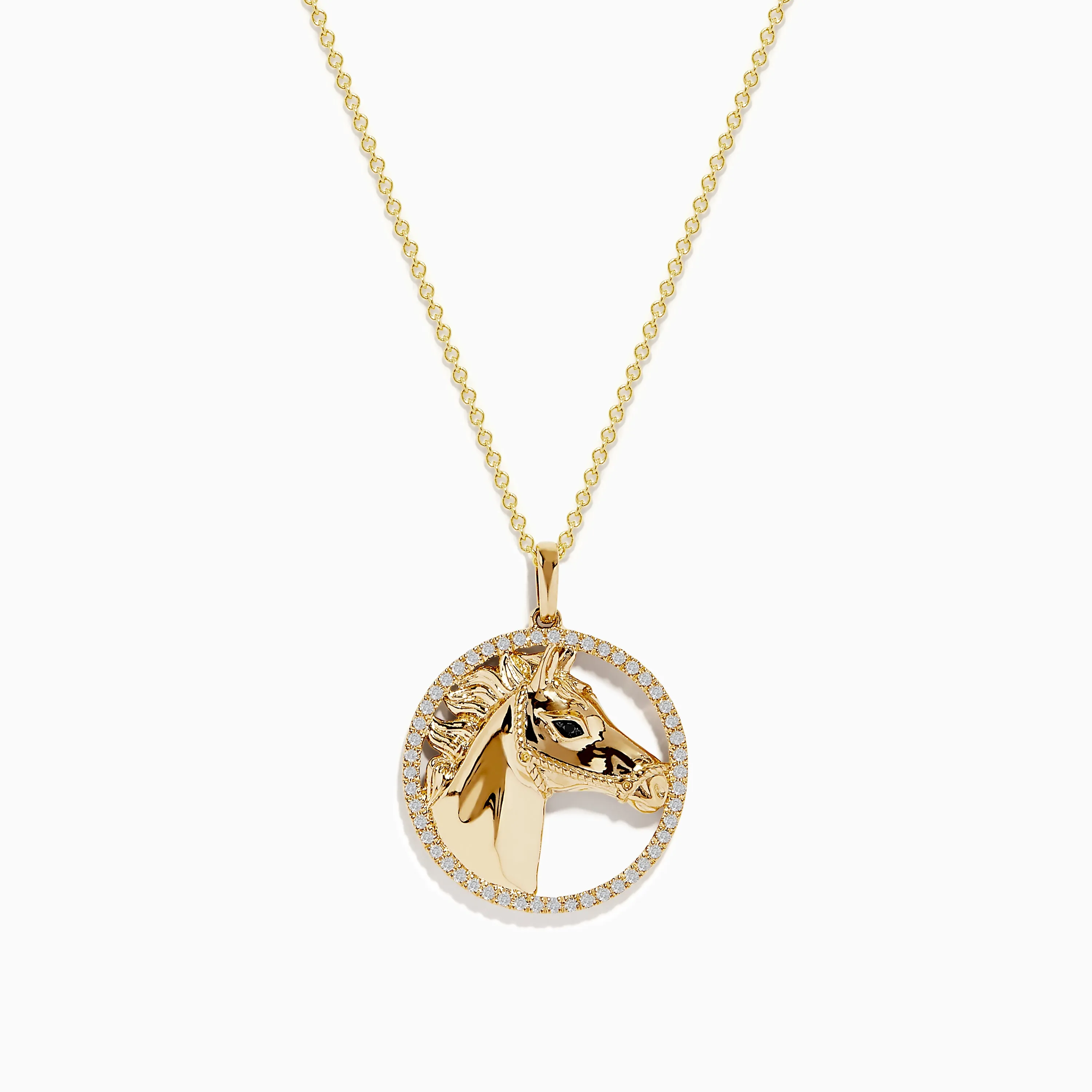 Safari 14K Yellow Gold White and Black Diamond Horse Pendant sold by Effy