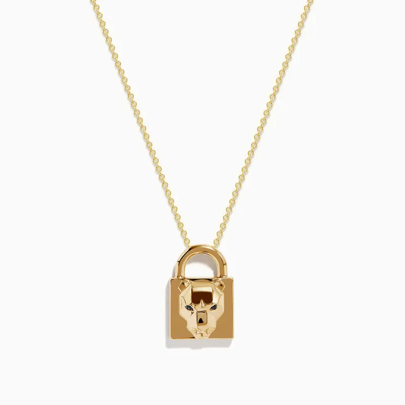 Signature 14K Yellow Gold Black Diamond Lock Pendant sold by Effy