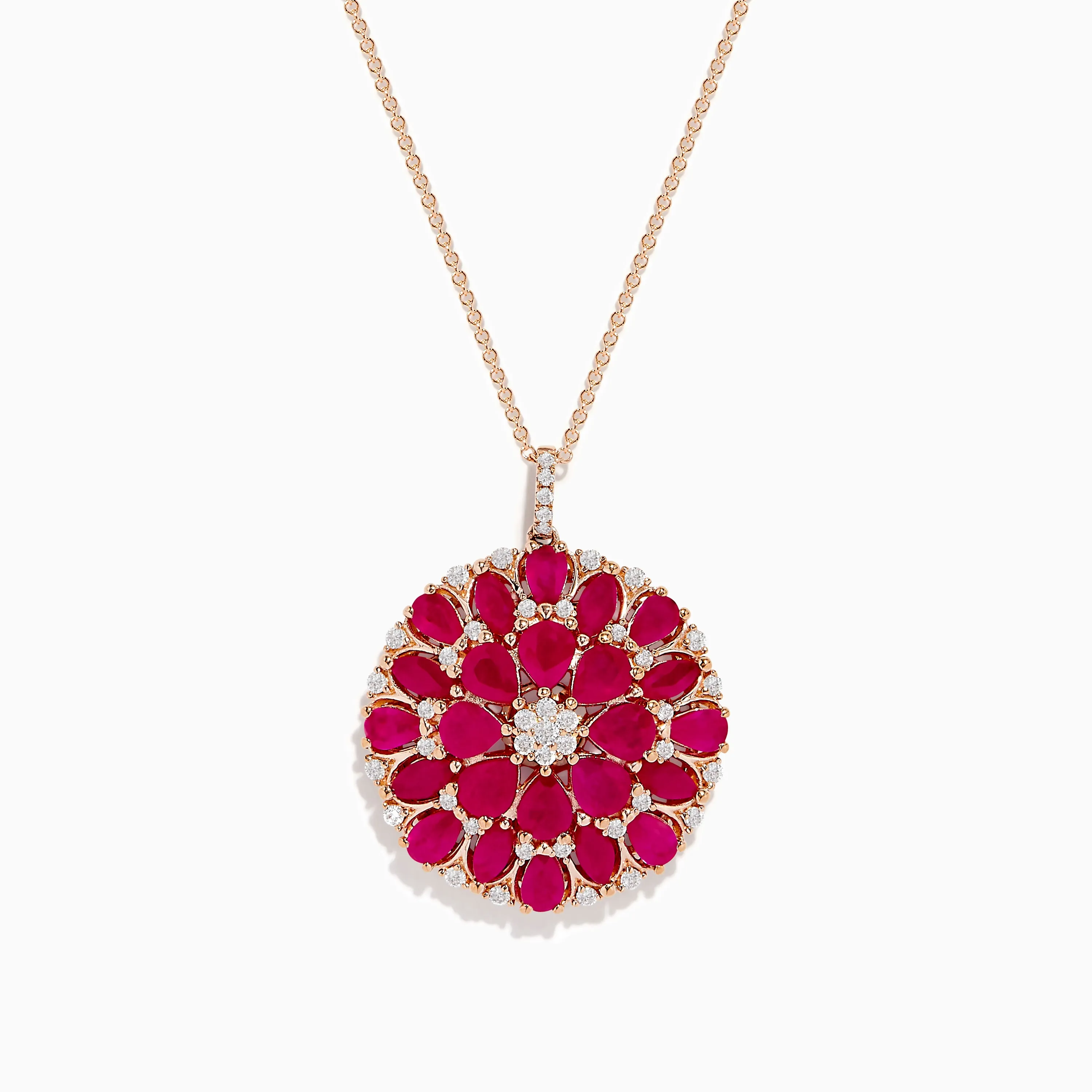 Ruby Royale 14K Rose Gold Ruby and Diamond Flower Pendant sold by Effy