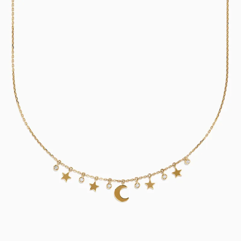 Novelty 14K Yellow Gold Diamond Moon and Stars Necklace sold by Effy