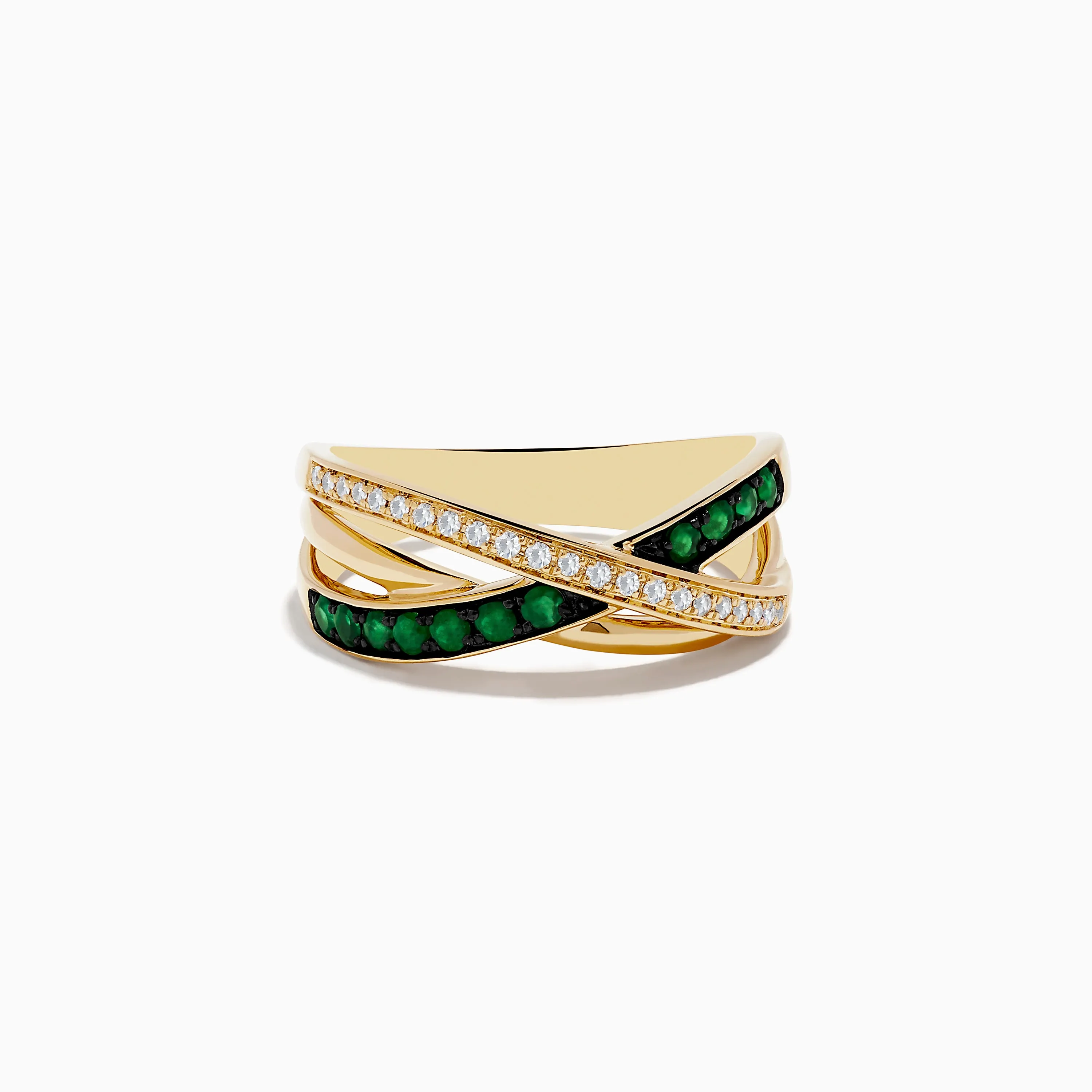 14K Yellow Gold Emerald and Diamond Crossover Band sold by Effy