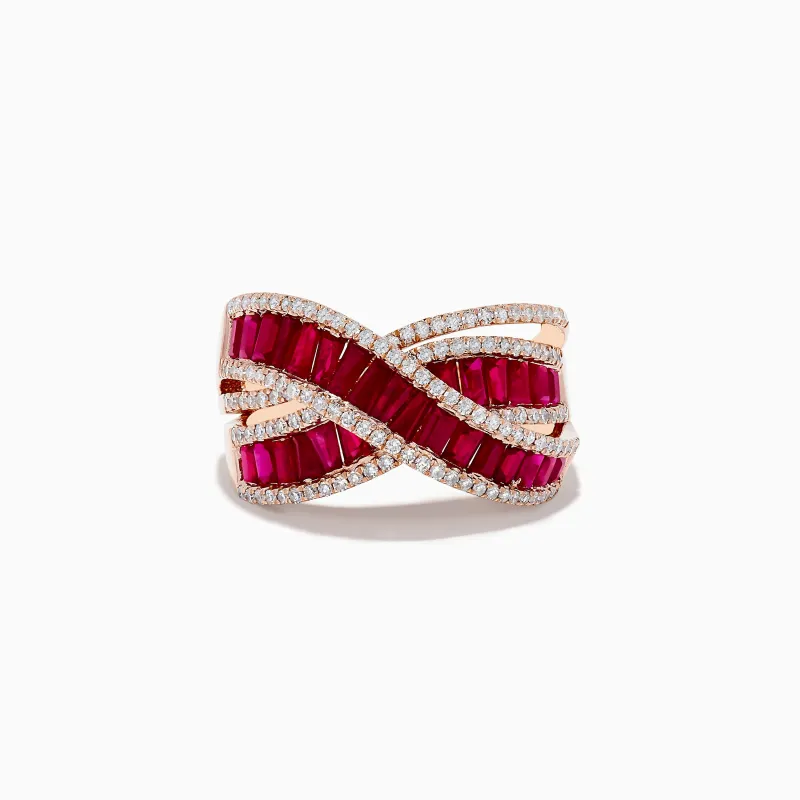 Ruby Royale 14K Rose Gold Baguette Cut Ruby and Diamond Crossover Ring sold by Effy