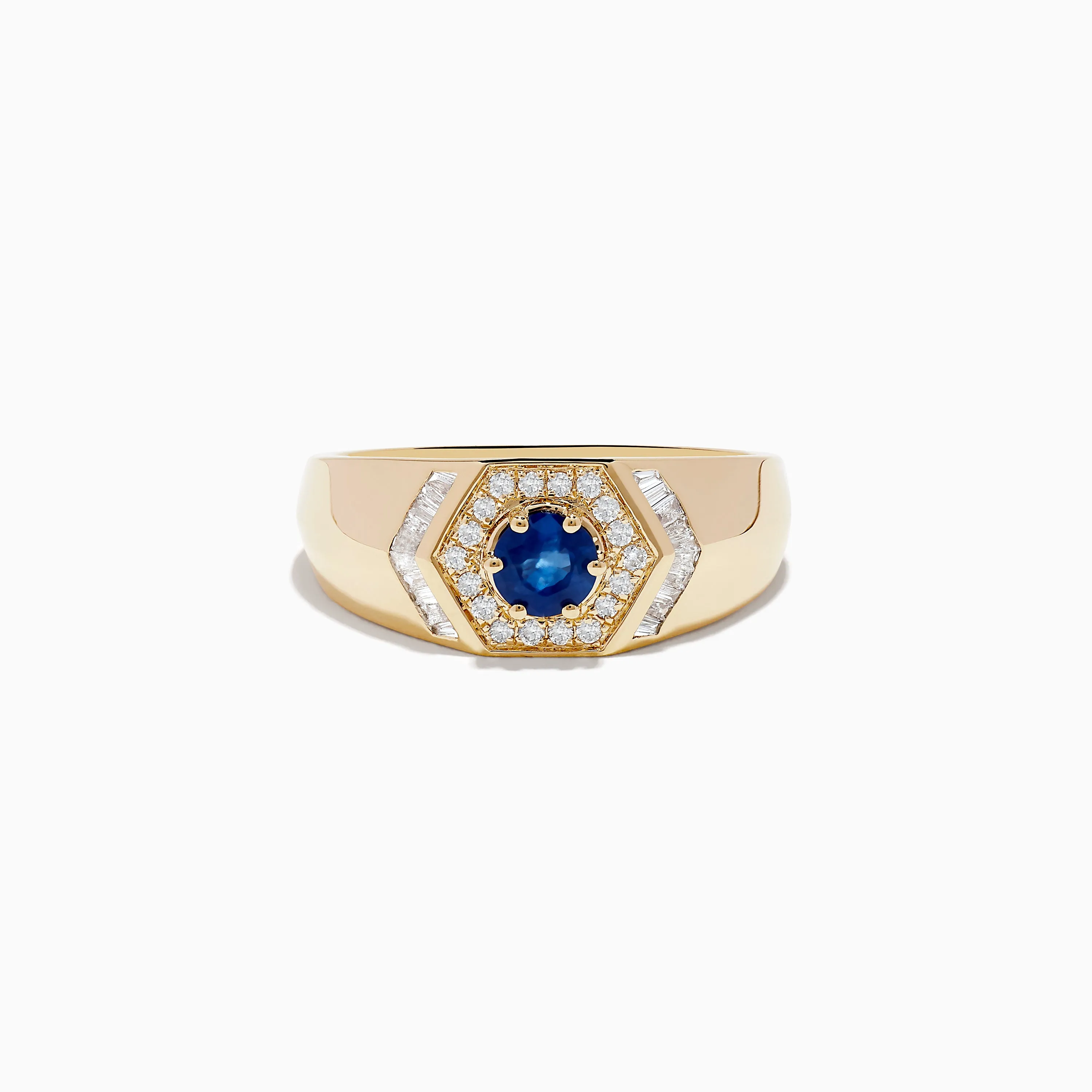 Men's 14K Yellow Gold Blue Sapphire and Diamond Ring sold by Effy