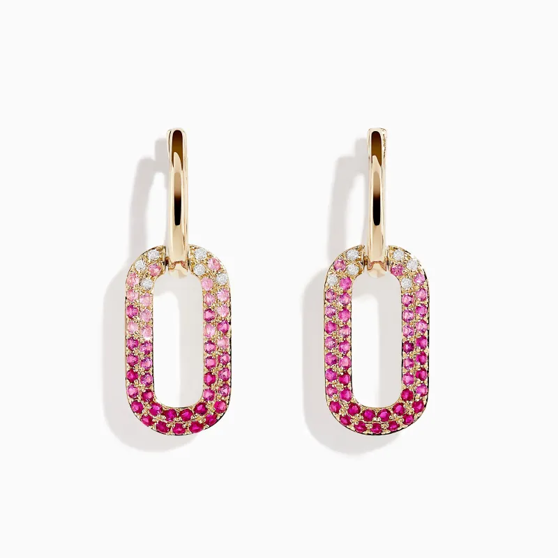 14K Yellow Gold Pink Sapphire and Diamond Earrings sold by Effy