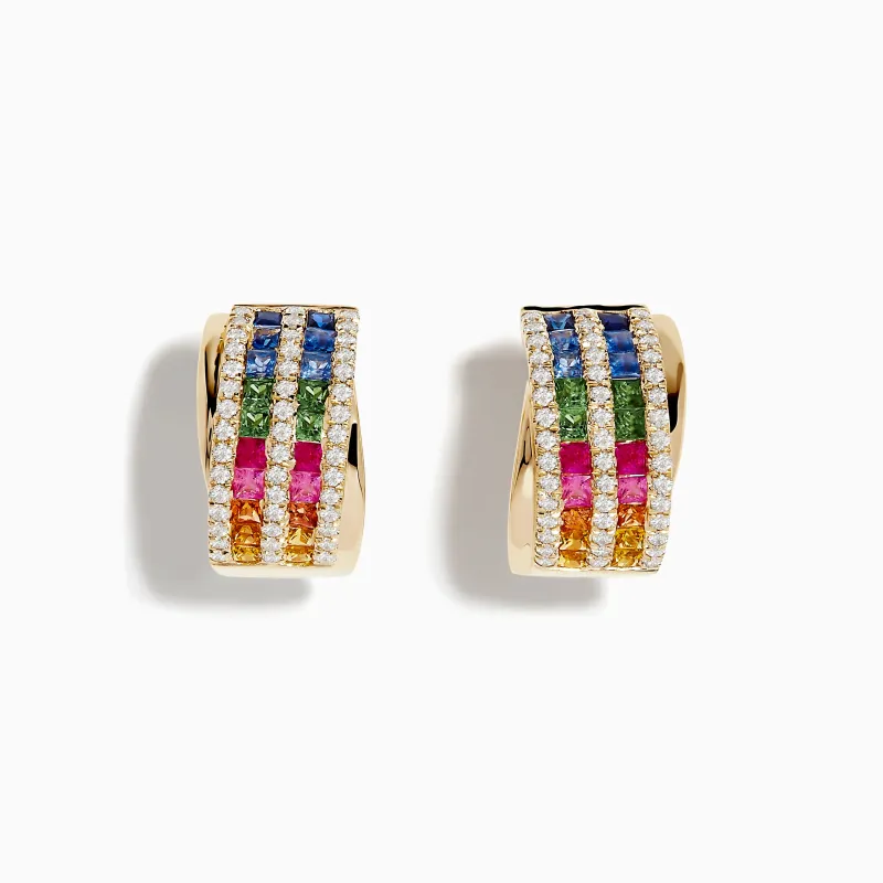 Watercolors 14K Gold Multi Sapphire and Diamond Hoop Earrings sold by Effy