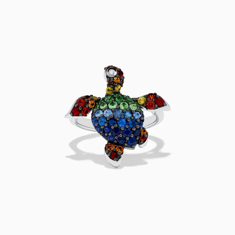 925 Seaside Sterling Silver Mutli Sapphires Turtle Ring sold by Effy