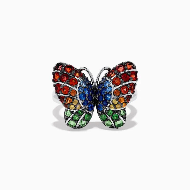 Nature Sterling Silver Multi Sapphires Butterfly Ring sold by Effy